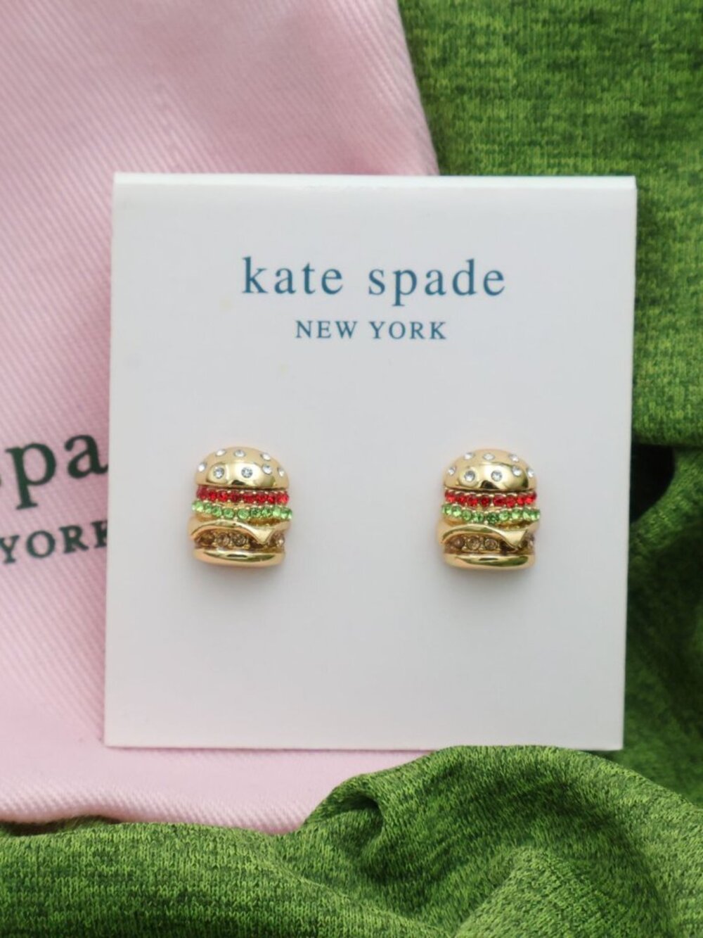 Kate Spade Fast Food Gold Burger Stud Earrings Crystal